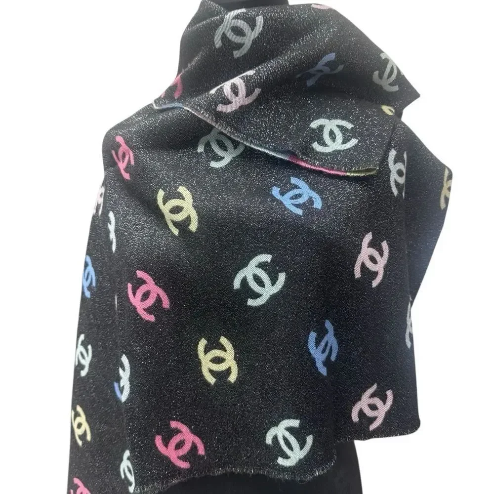 NWT Chanel Rainbow Shine Reversible CC Logo Cashmere Wool Silk Wrap Scarf 2024